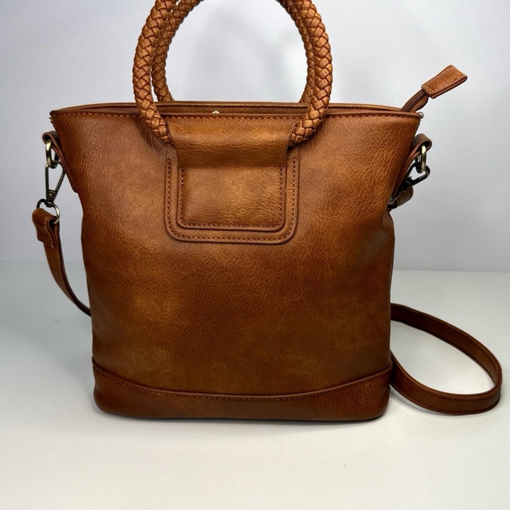 Braided Beauty! Rich Brown Vegan Leather Crossbody - Picture 2 of 4